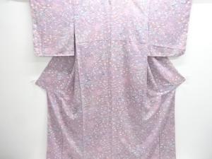 未使用品　仕立て上がり　垣根に草花模様小紋着物